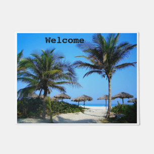 Sandy Beach With Palm Trees and An Ocean View Door Doormat