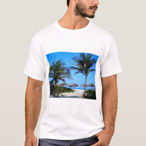 Sandy Beach With Palm Trees and An Ocean View T_Shirt