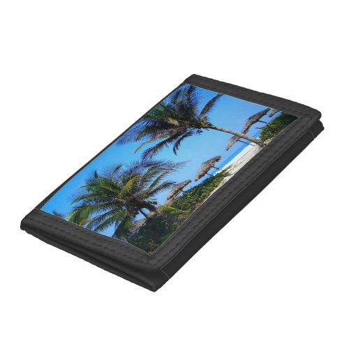 Sandy Beach With Palm Trees and An Ocean View Trifold Wallet