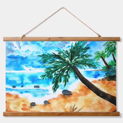 Sandy Beach with Palm Trees Hanging Tapestry