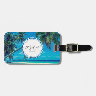 Sandy Beach with Tropical Palm Trees Monogram Luggage Tag