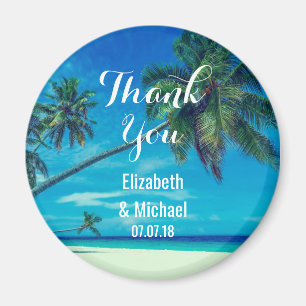 Sandy Beach with Tropical Palms Wedding Thanks Magnet