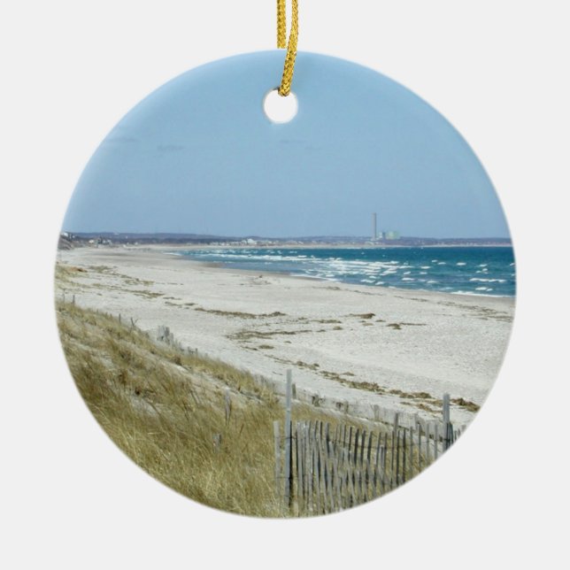 Sandy Beach with Waves Ceramic Ornament (Front)