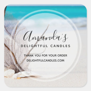 Sandy Beach with White Seashells Business Square Sticker
