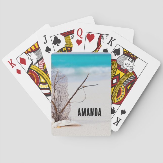 Sandy Beach with White Seashells Poker Cards (Back)