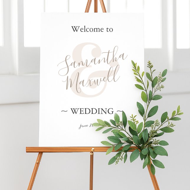 Sandy Beige and White Wedding Welcome Sign (Minimalist wedding welcome sign beige)