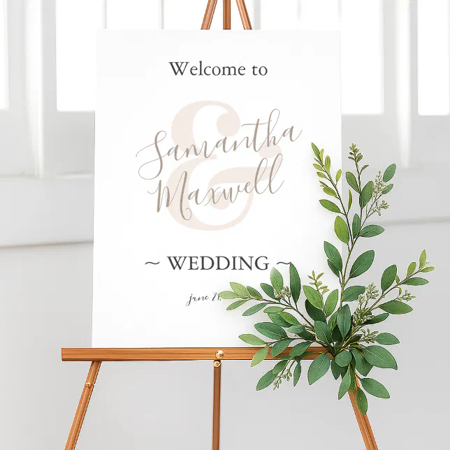 Sandy Beige and White Wedding Welcome Sign | Zazzle
