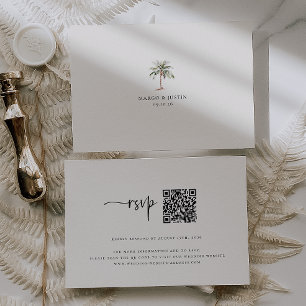 Sandy Beige Beach Wedding QR Code RSVP Card