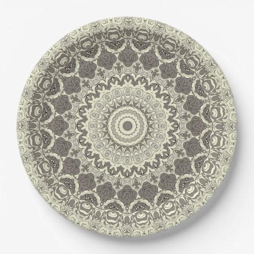 Sandy Beige Boho Beach Mandala Pattern Paper Plates