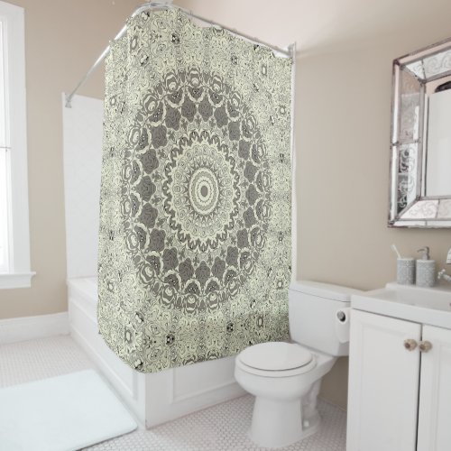 Sandy Beige Boho Beach Mandala Pattern Shower Curtain