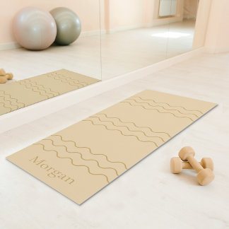 Sandy Beige Modern Wavy Lines With Custom Name Yoga Mat