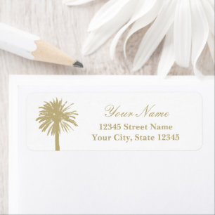 Sandy beige palm tree logo beach wedding address label