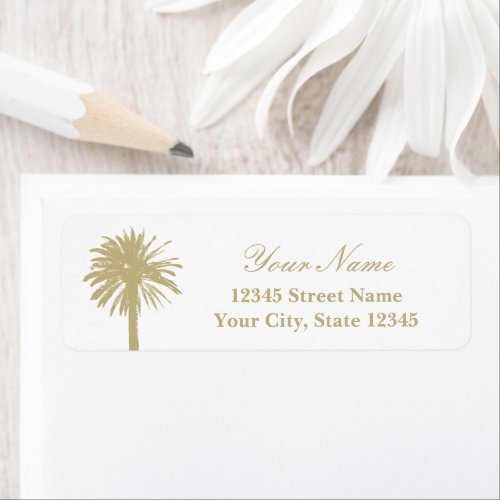 Sandy beige palm tree logo beach wedding address label