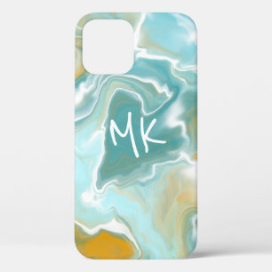 Sandy Brown Ocean Blue Marble Fluid Art iPhone 12 Pro Case