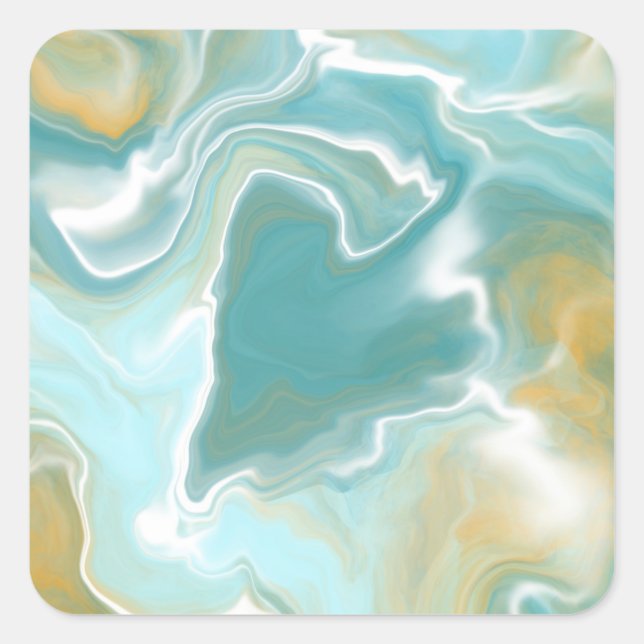 Sandy Brown Ocean Blue Marble Fluid Art    Square Sticker (Front)