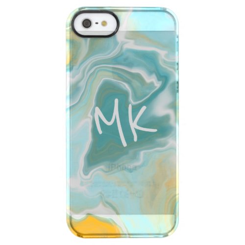 Sandy Brown Ocean Blue Marble Fluid Art   Clear iPhone SE55s Case