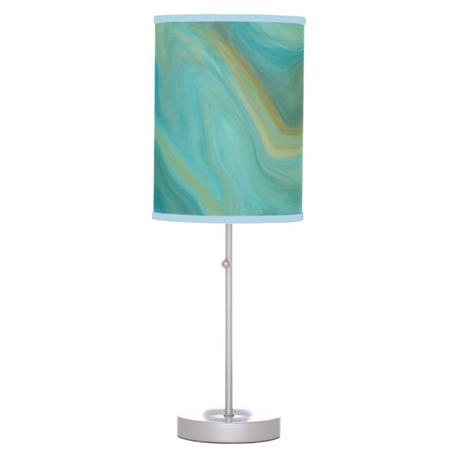 Sandy Brown Ocean Teal Fluid Art    Table Lamp (Front)