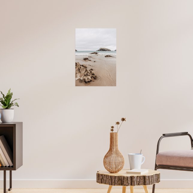 Sandy coast with rocks, moody ocean esthetic poster (Living Room 3)