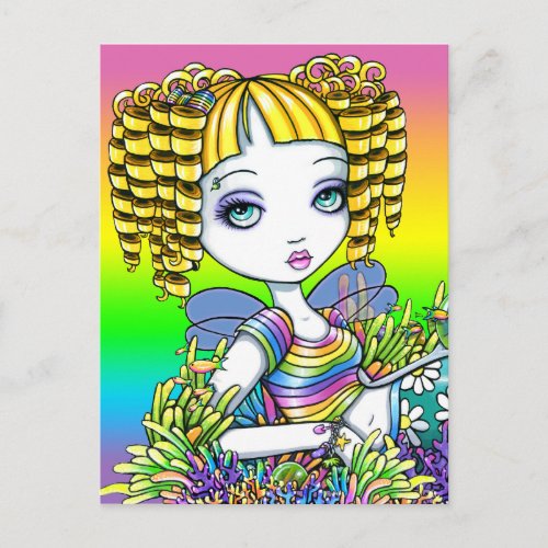 Sandy Cute Rainbow Mermaid Fairy Art Postcard