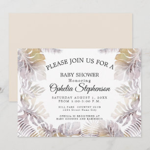 Sandy Gold Earthy Mauve Leafy Watercolor Shower Invitation