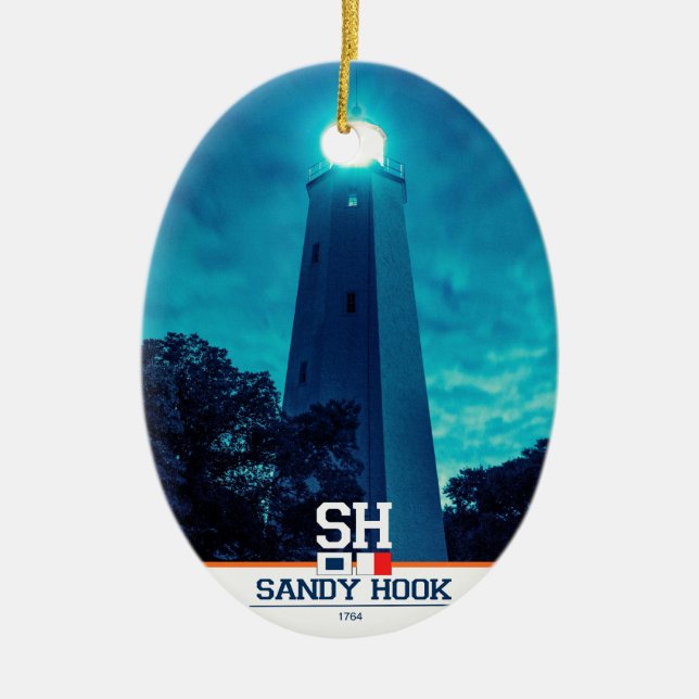Sandy Hook Light. Ceramic Ornament (Front)