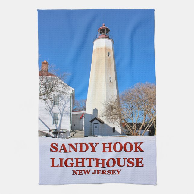 Sandy Hook Lighthouse, New Jersey Tea Towel (Vertical)