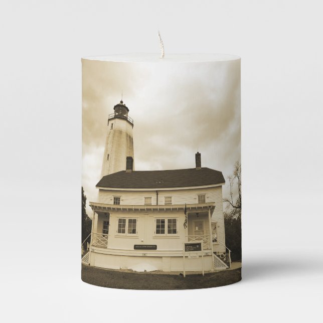 Sandy Hook Lighthouse Pillar Candle (Front)