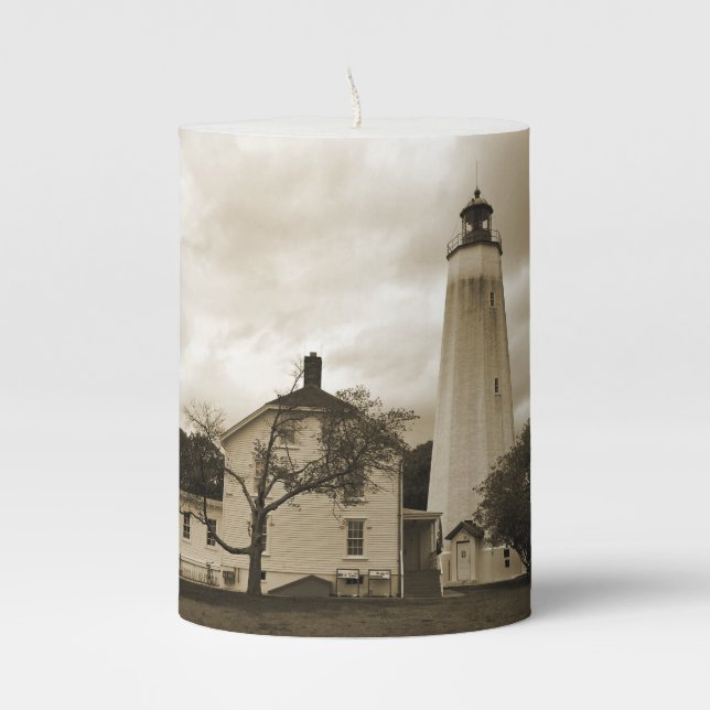 Sandy Hook Lighthouse Pillar Candle (Front)
