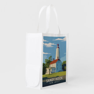 Sandy Hook Lighthouse Reusable Grocery Tote Bag