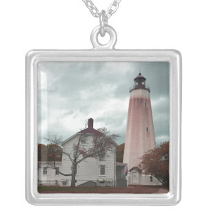 Sandy Hook Lighthouse Silver Plated Necklace