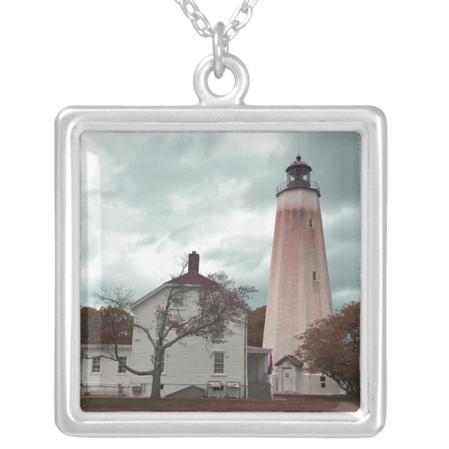 Sandy Hook Lighthouse Silver Plated Necklace (Front)