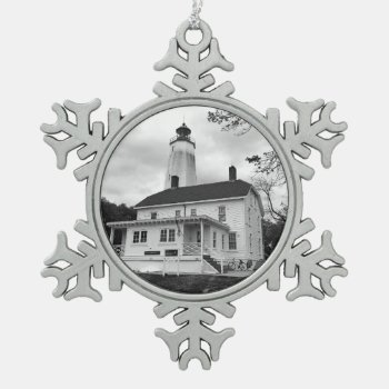 Sandy Hook Lighthouse Snowflake Pewter Christmas Ornament by JTHoward at Zazzle