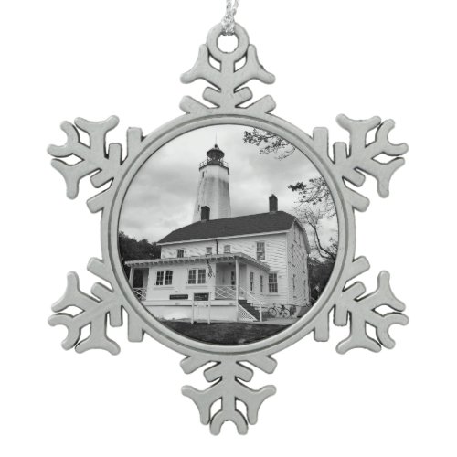Sandy Hook Lighthouse Snowflake Pewter Christmas Ornament