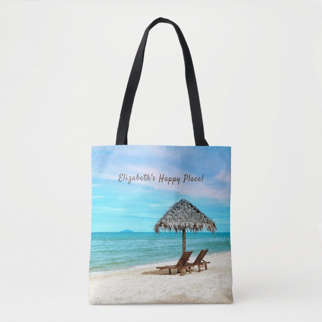 Sandy Ocean Beach Personalized Tote Bag (Front)