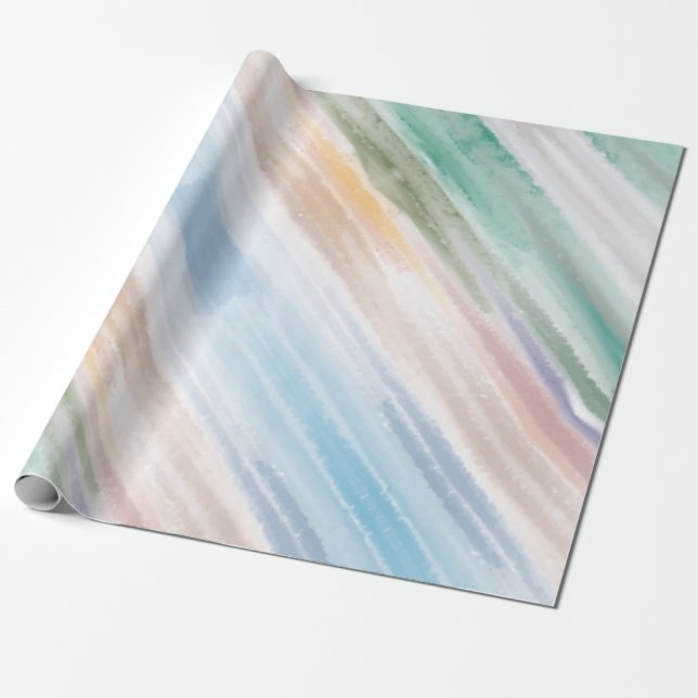 Sandy Ocean Waves Sunset Abstract Watercolor Wrapping Paper (Unrolled)