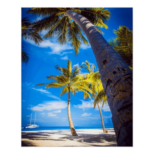 Sandy Palm Tree Beach Boat Poster