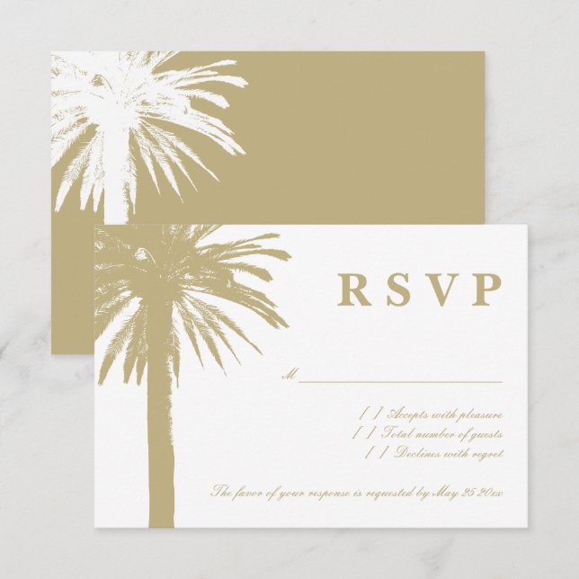 Sandy palm tree RSVP beach wedding response cards (Front/Back)