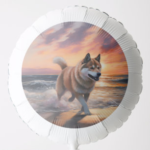 Sandy Paws Akita Dog on Beach Sunset Balloon