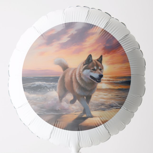 Sandy Paws Akita Dog on Beach Sunset Balloon (Front)