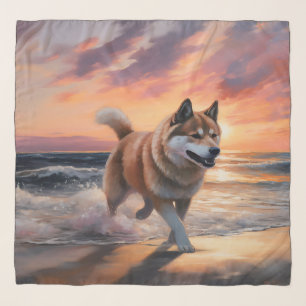 Sandy Paws Akita Dog on Beach Sunset Scarf