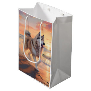 Sandy Paws Alaskan Malamute Dog on Beach Sunset Medium Gift Bag