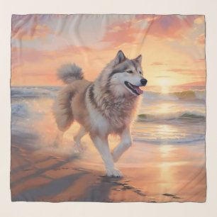 Sandy Paws Alaskan Malamute Dog on Beach Sunset Scarf