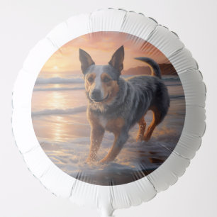 Sandy Paws Australian Cattle Dog on Beach Sunset Balloon