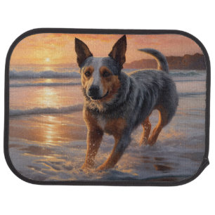 Sandy Paws Australian Cattle Dog on Beach Sunset Car Floor Mat