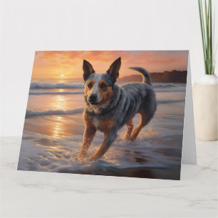 Sandy Paws Australian Cattle Dog on Beach Sunset Card