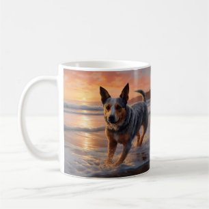 Sandy Paws Australian Cattle Dog on Beach Sunset Coffee Mug