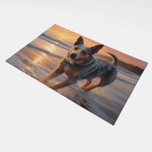 Sandy Paws Australian Cattle Dog on Beach Sunset Doormat