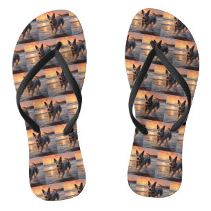 Sandy Paws Australian Cattle Dog on Beach Sunset Flip Flops