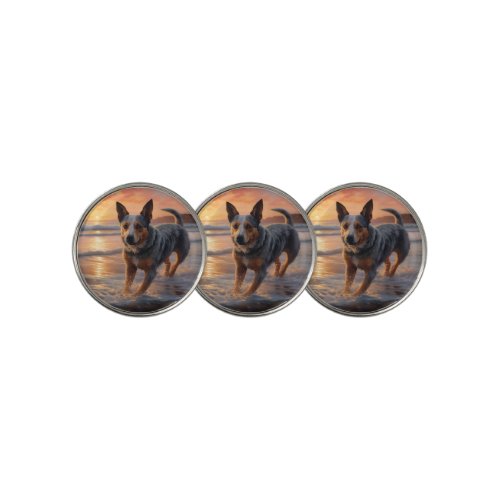 Sandy Paws Australian Cattle Dog on Beach Sunset Golf Ball Marker