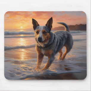 Sandy Paws Australian Cattle Dog on Beach Sunset Mouse Pad